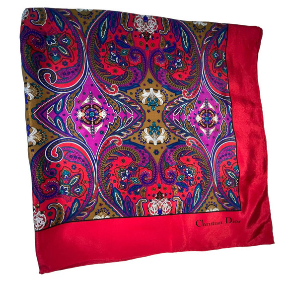 Christian Dior Vintage Paisley Pattern Scarf Multicolor Luxury 100% Silk - Picture 11 of 16